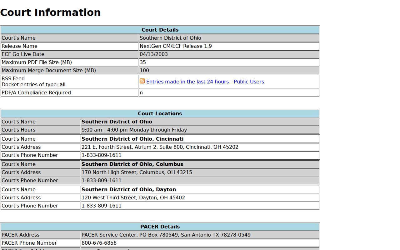 Morgan County case search Southern District of Ohio Bankruptcy CM ECF information