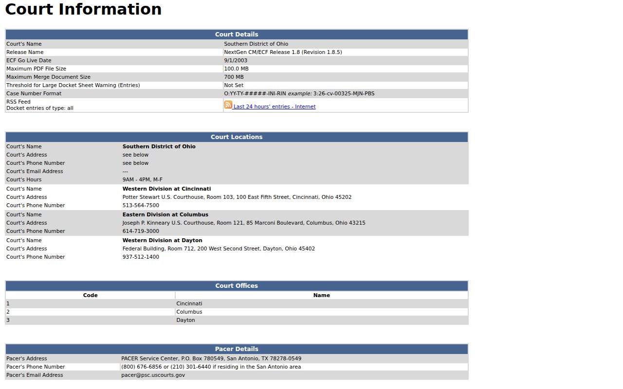 Morgan County case search Southern District of Ohio CM ECF court information