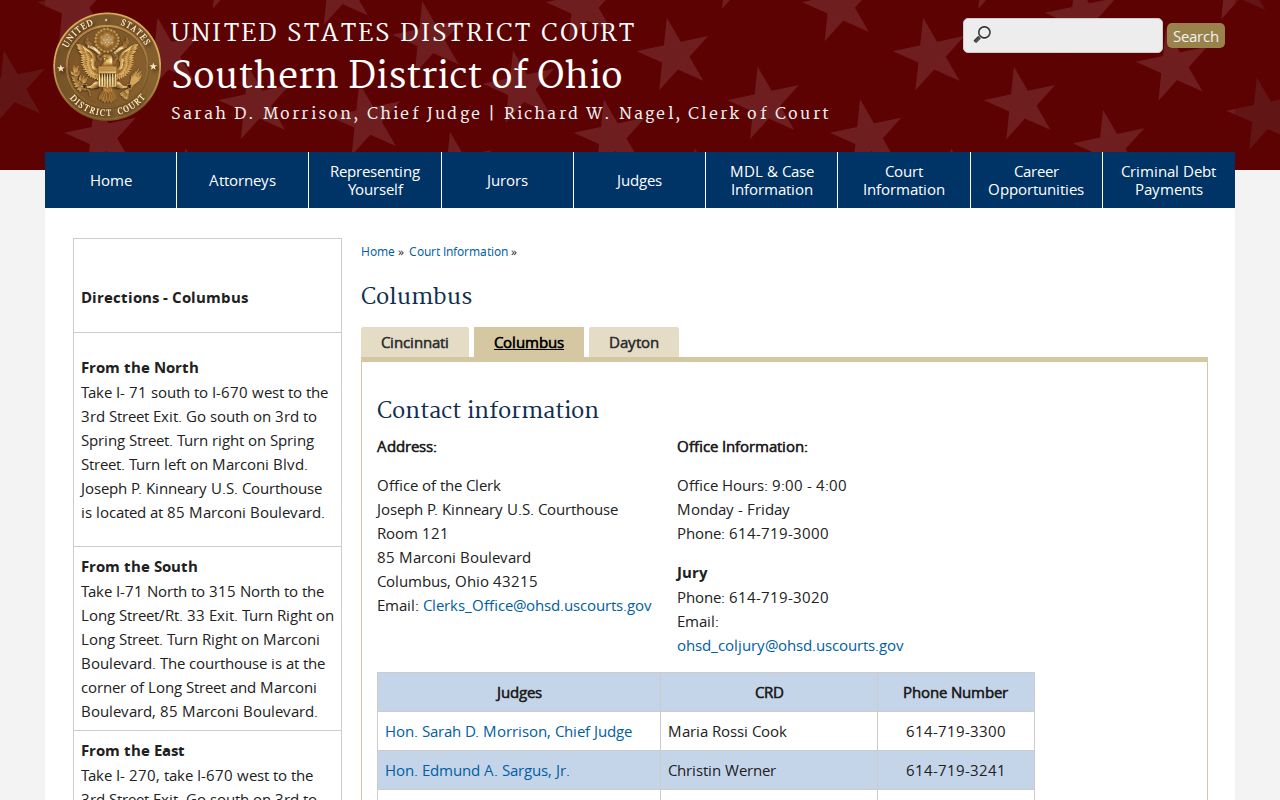 Morgan County case search Southern District of Ohio Columbus courthouse