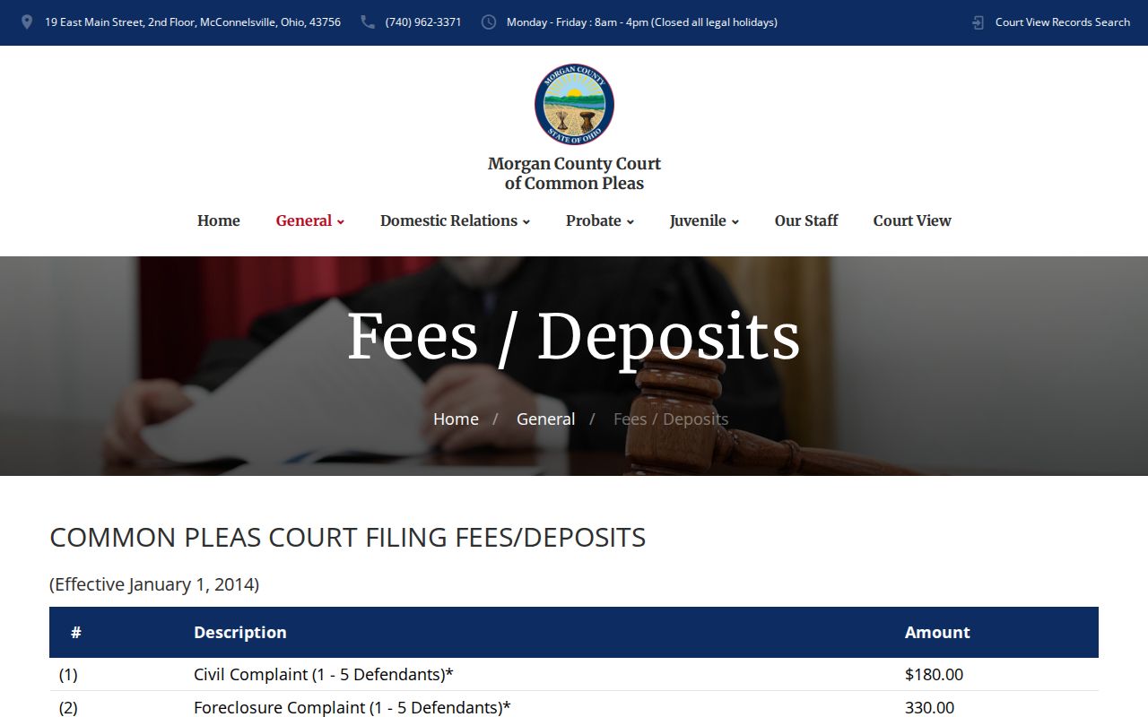 Morgan County civil docket General Division fees and deposits