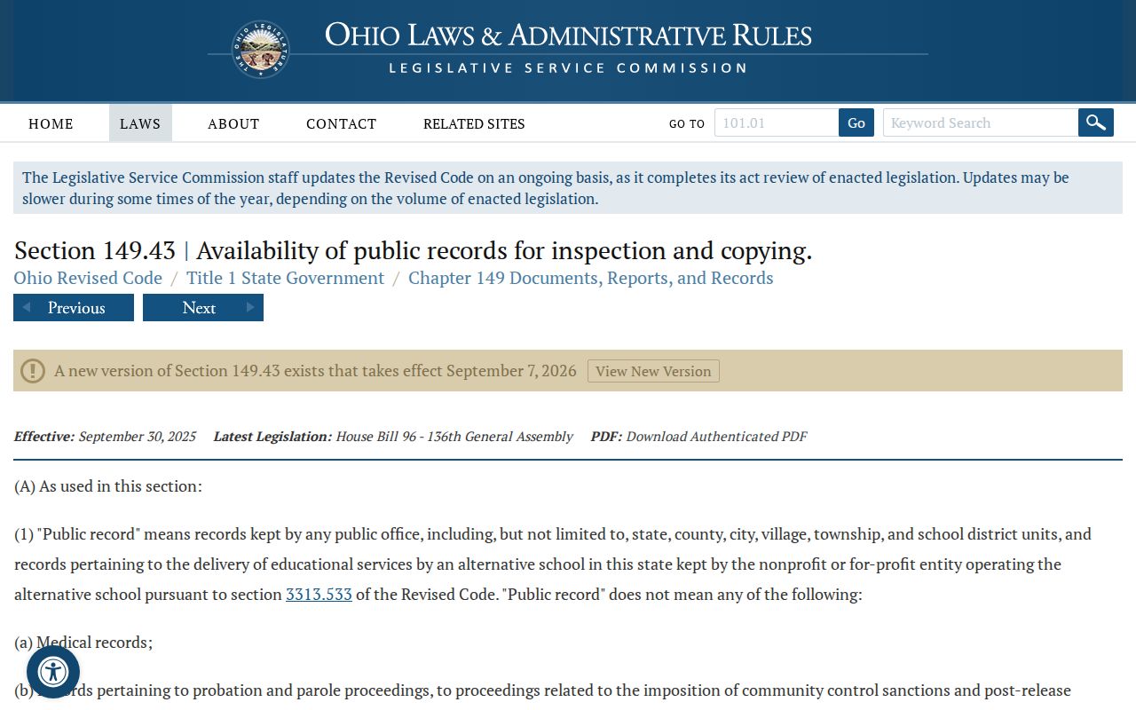 Morgan County court records Ohio Public Records Act reference