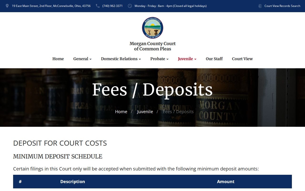 Morgan County court records Juvenile Division fees and deposits page